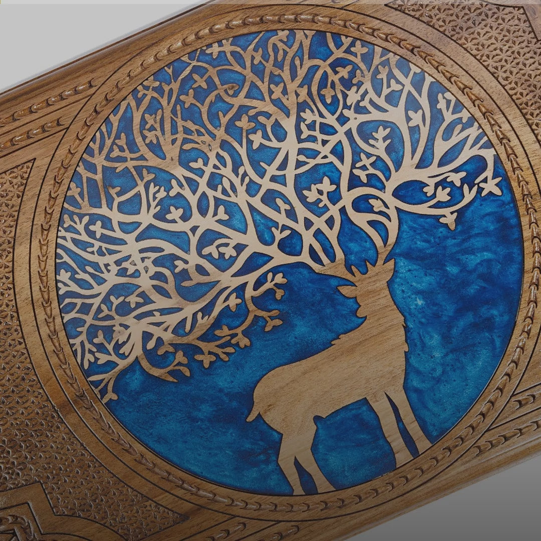 Walnut Backgammon Set with Deer and Epoxy, 60 cm – video