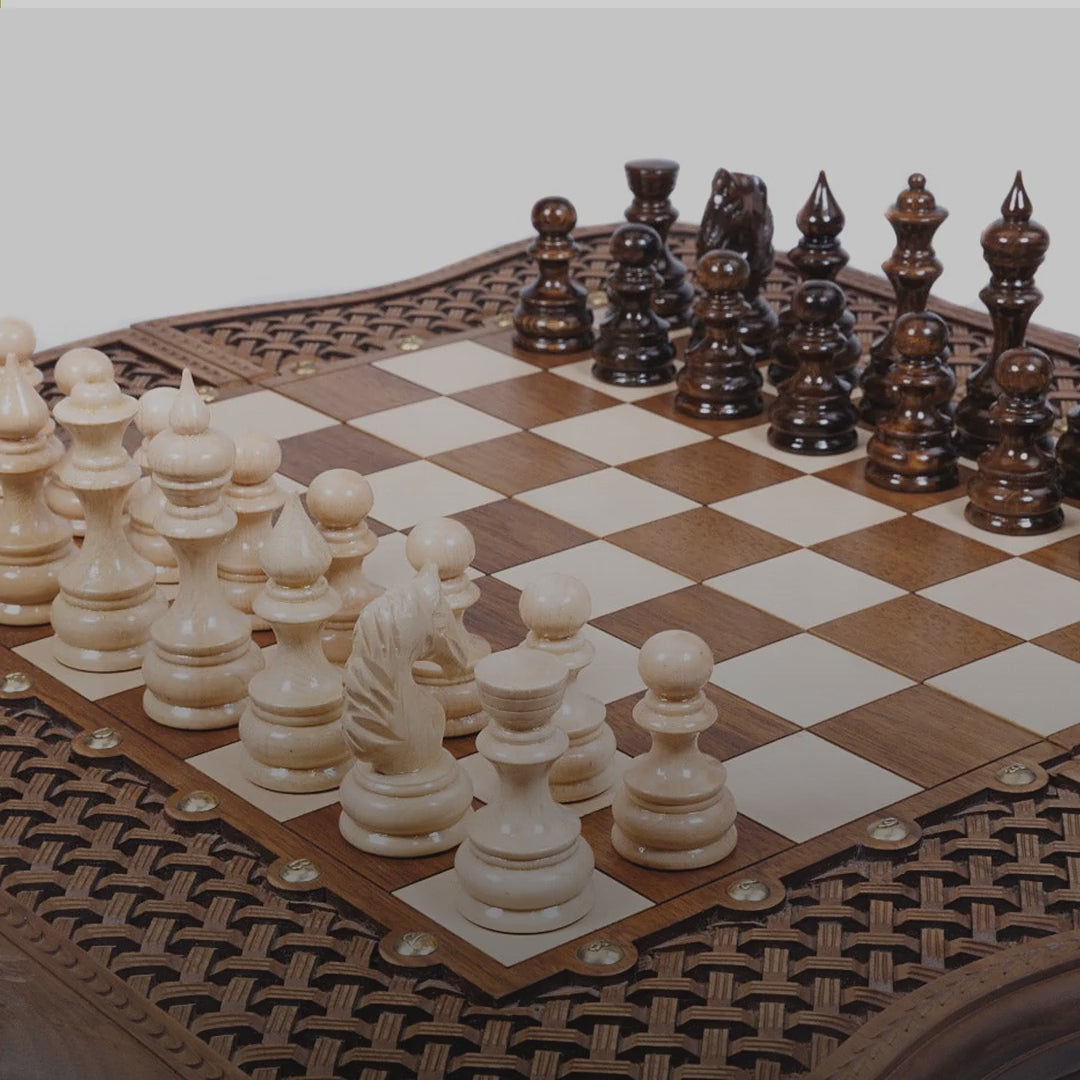 Walnut Chess & Backgammon Set with Braid Ornament, 60 cm – video