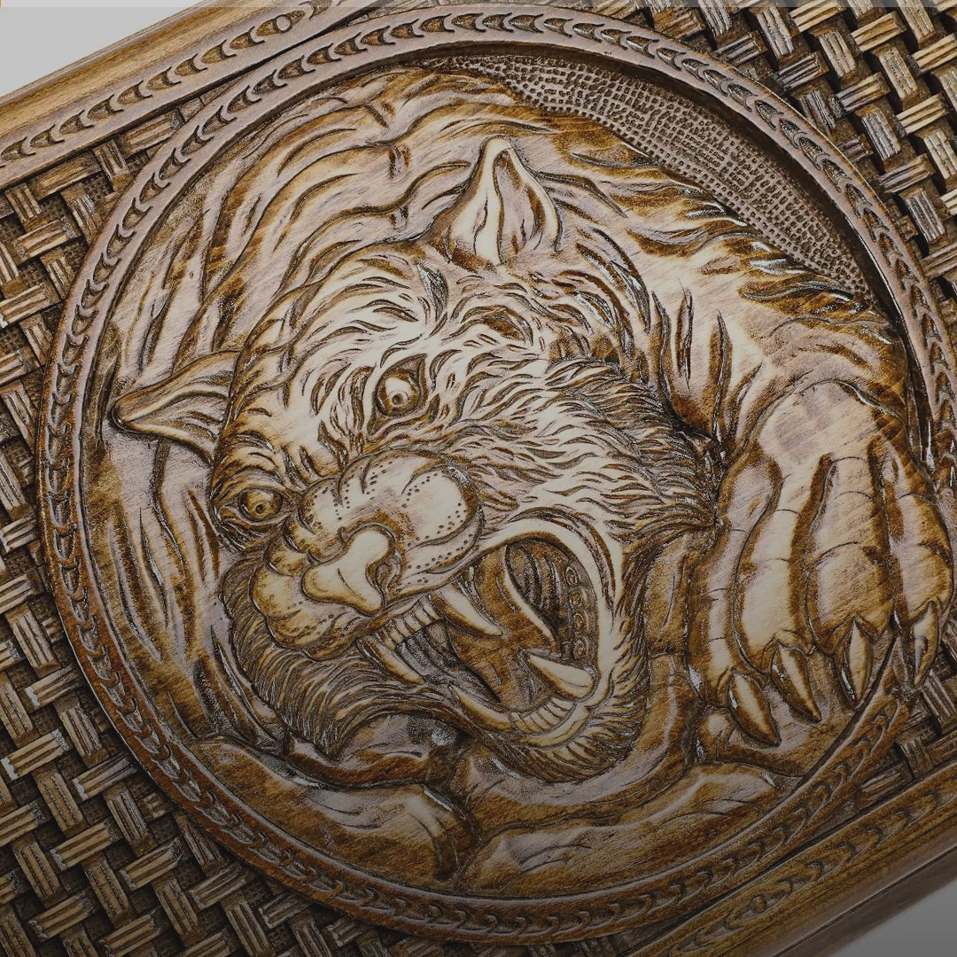 Tiger-Octagon Backgammon Set video: handmade, with free personal engraving
