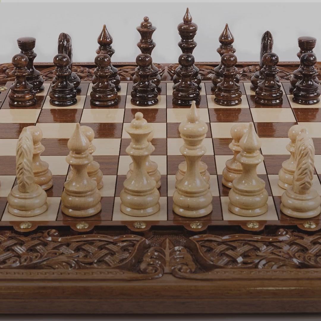 Walnut Chess & Backgammon Set with Braid Ornament & Epoxy, 60 cm – video