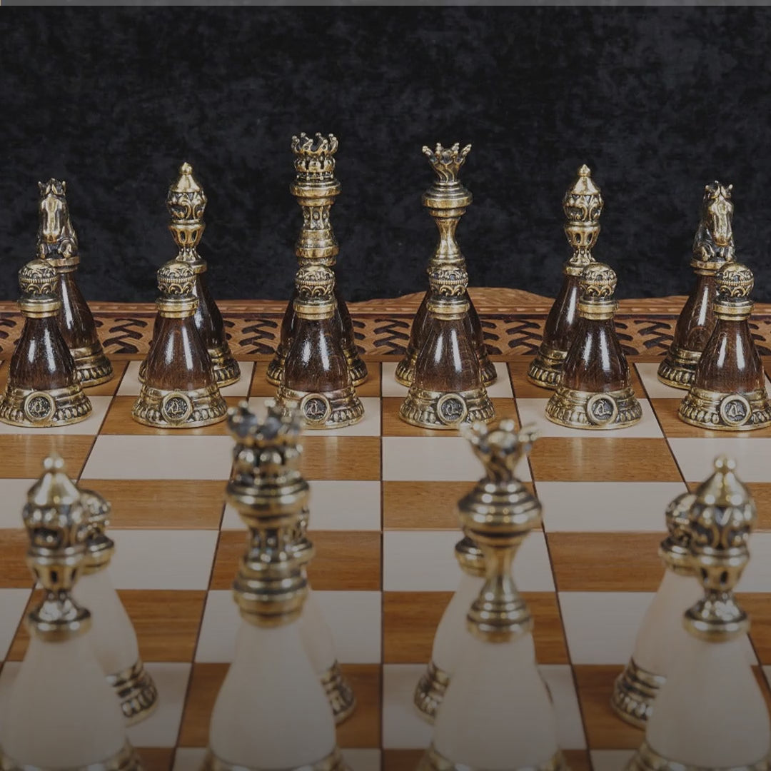 Walnut Chess & Backgammon Set with Braid Ornament, 60 cm – video