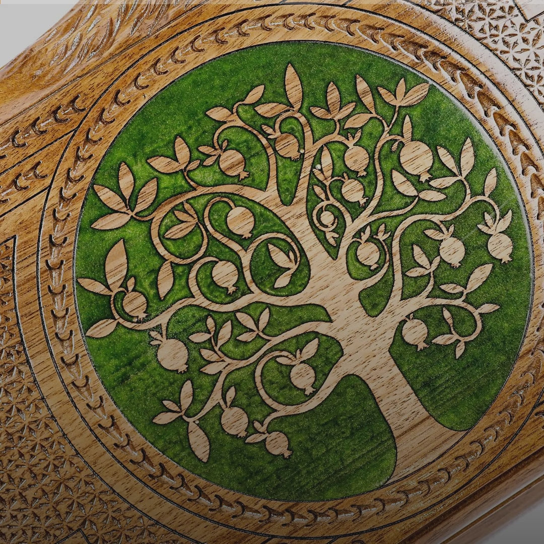 Pomegranate Tree Backgammon Set video: handmade, with free personal engraving
