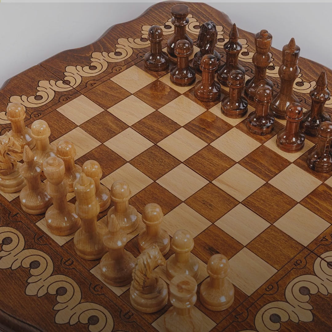 Walnut Chess & Backgammon Set with Armenian Ornament, 50 cm – video