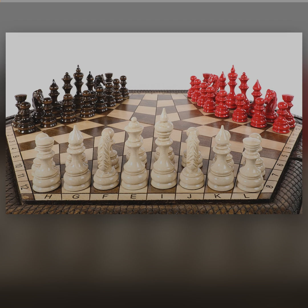 Three-Player Chess Set video: handmade, with free personal engraving
