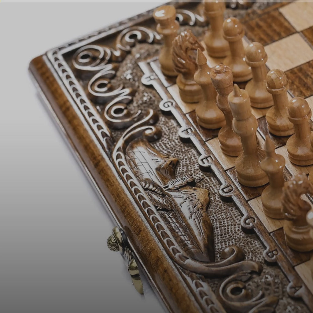 Chess & Backgammon Set with Armenian Ornament, 30 cm – video