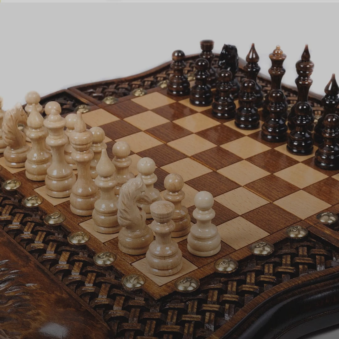 Walnut Chess & Backgammon Set with Braid Ornament & Ararat, 30 cm – video