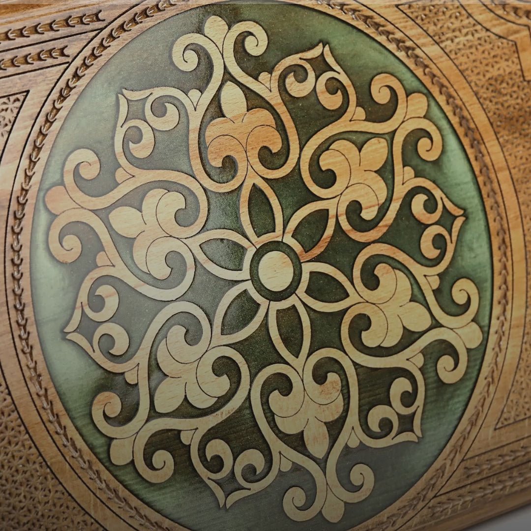 Backgammon Set with Armenian Ornament & Epoxy, 60 cm – video