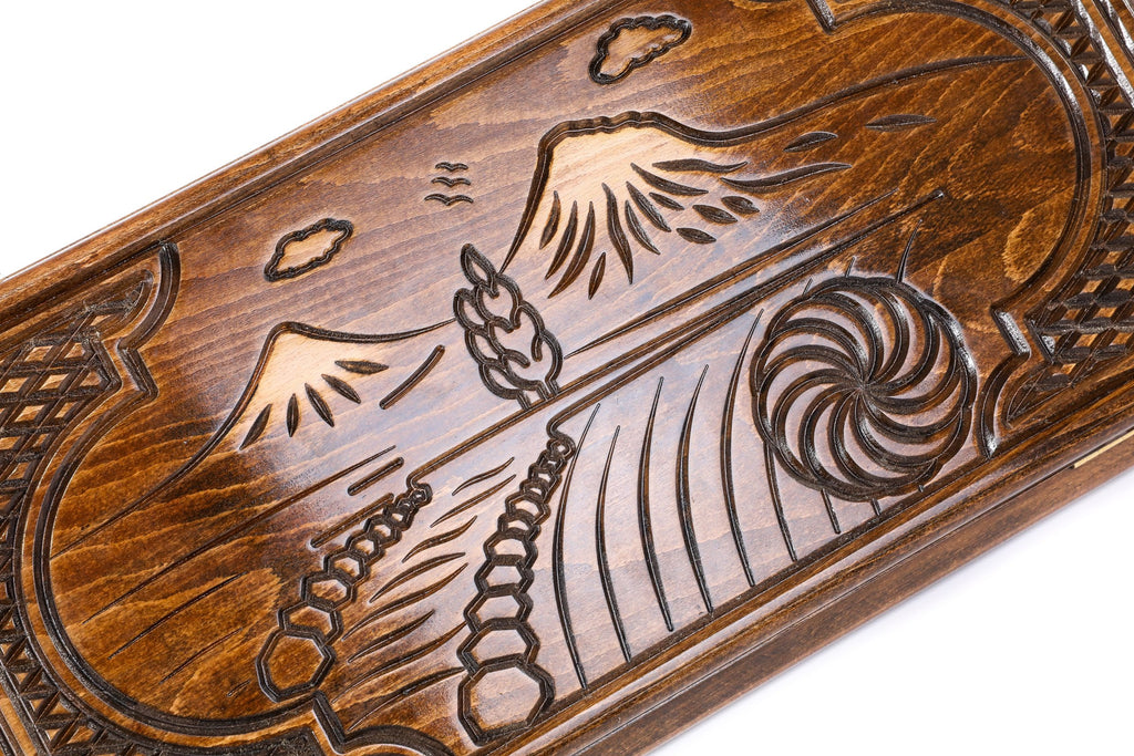 Handmade Wooden Backgammon Set with Mount Ararat, 60 cm (Model 11909)