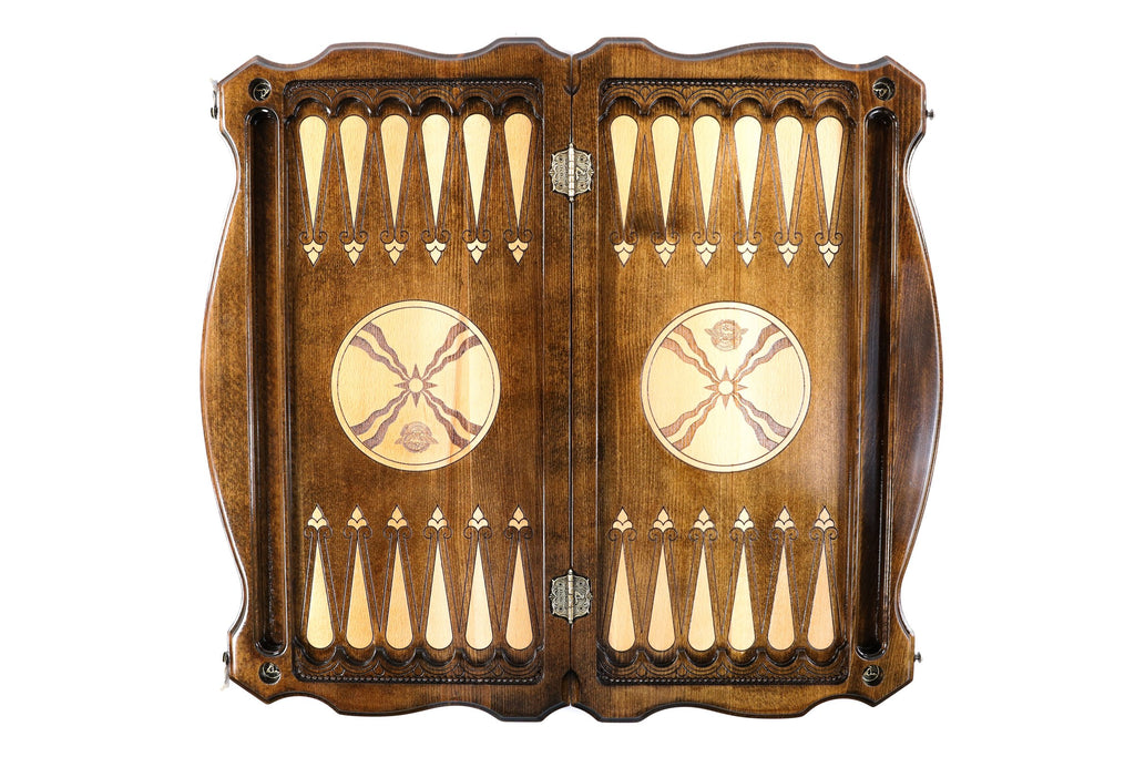 Handmade Wooden Backgammon Set with Assyrian Coat of Arms, 60 cm