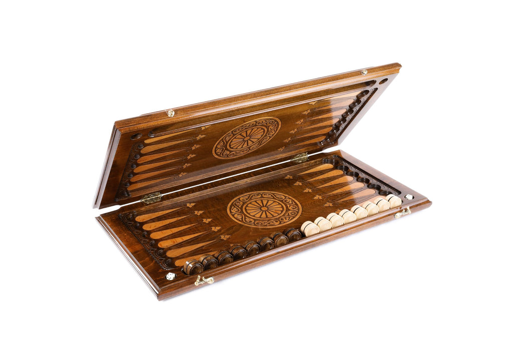 Handmade Wooden Backgammon Set with Armenian Coat of Arms, 60 cm (Model 11678)