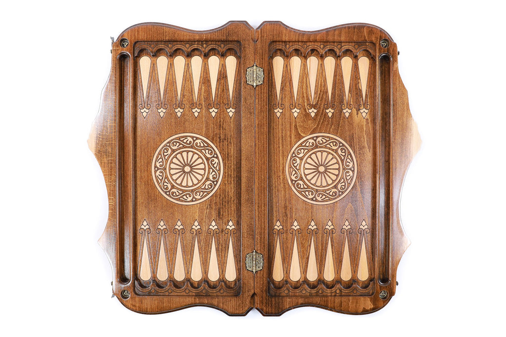 Handmade Wooden Backgammon Set with Garni Temple and Ararat Outline, 60 cm