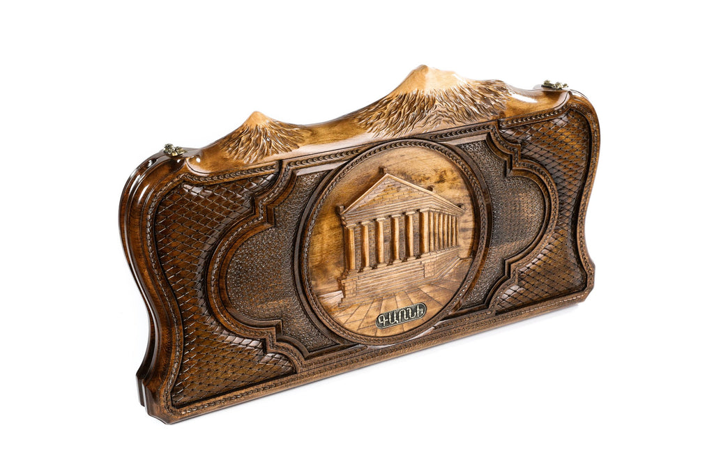 Handmade Wooden Backgammon Set with Garni Temple and Ararat Outline, 60 cm