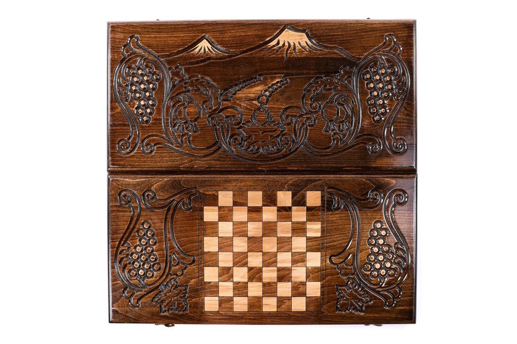 Handmade Wooden Backgammon Set with Mount Ararat, 60 cm (Model 11299)
