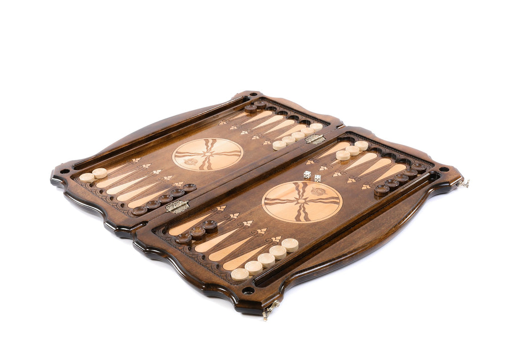 Handmade Wooden Backgammon Set with Assyrian Coat of Arms, 60 cm