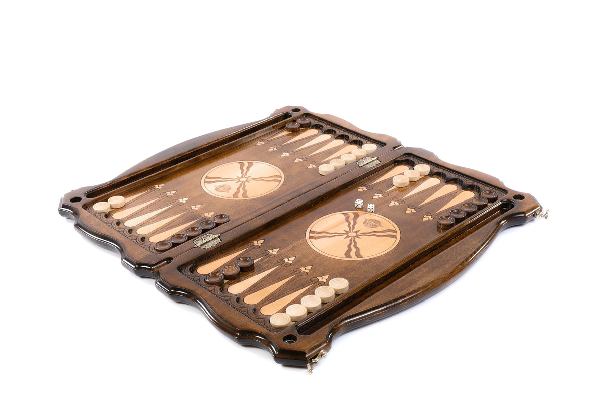 Handmade Wooden Backgammon Set with Assyrian Coat of Arms, 60 cm