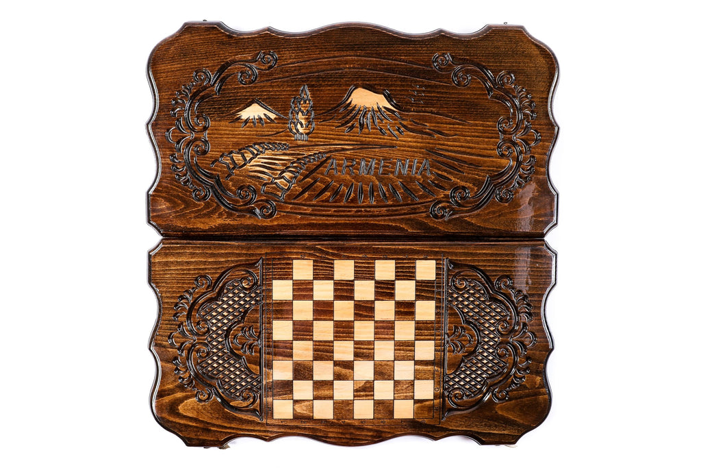 Handmade Wooden Backgammon Set with Mount Ararat, 60 cm (Model 11334)