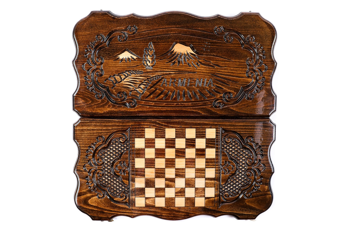 Handmade Wooden Backgammon Set with Mount Ararat, 60 cm (Model 11334)