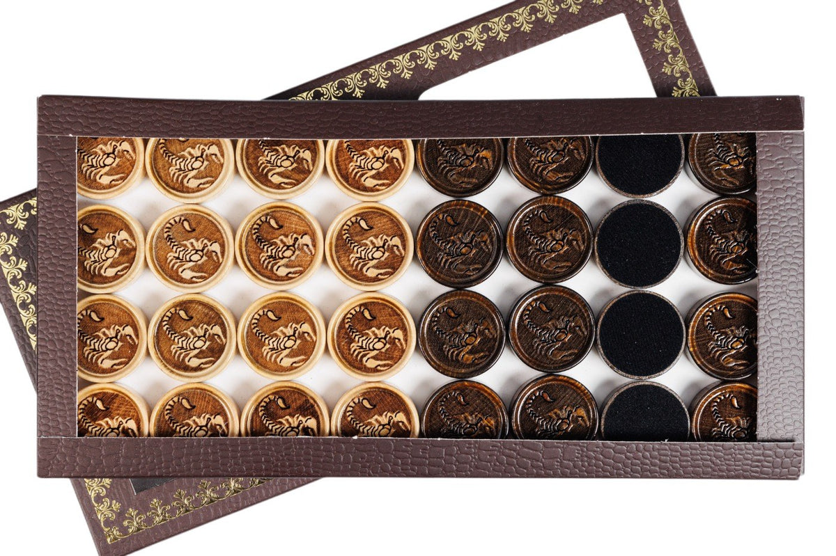 Backgammon Pieces With Scorpion Engraving