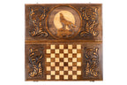 Handmade Wooden Backgammon Set with Wolf, 60 cm (Model 11931)