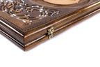Handmade Wooden Backgammon Set with Wolf, 60 cm (Model 11931)
