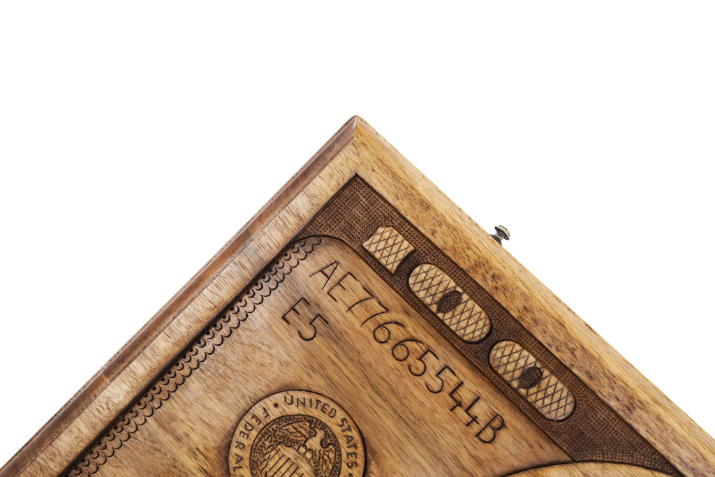 Handmade Walnut Backgammon Set with 100 Dollar Bill and Hornbeam Inlay, 60 cm