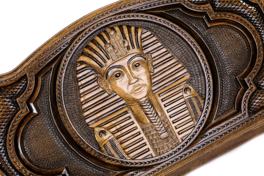 Handmade Wooden Backgammon Set with Tutankhamun, 60 cm (Model 11341)