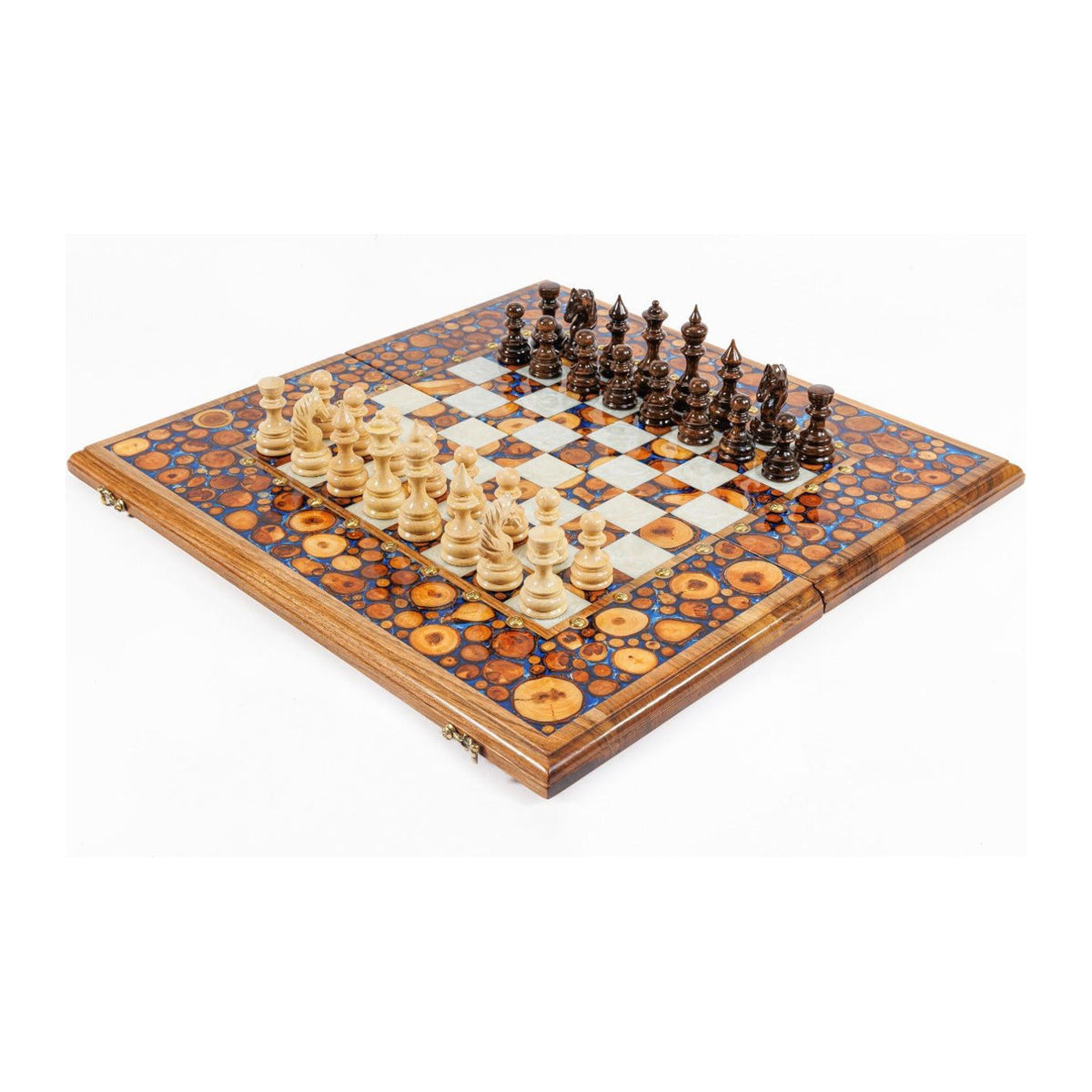 Epoxy Chess & Backgammon Set with Tree Branch Slices