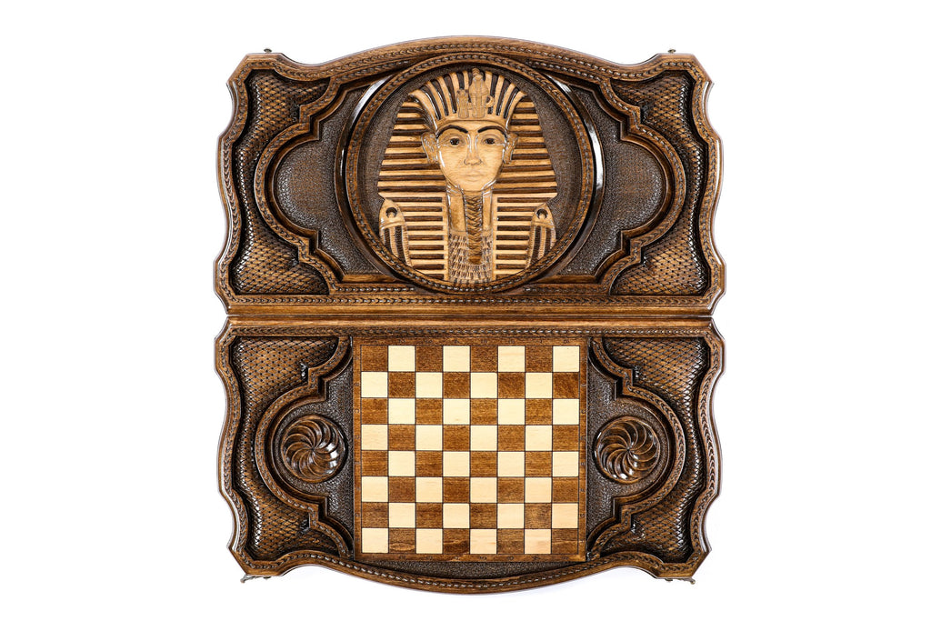 Handmade Wooden Backgammon Set with Tutankhamun, 60 cm (Model 11341)