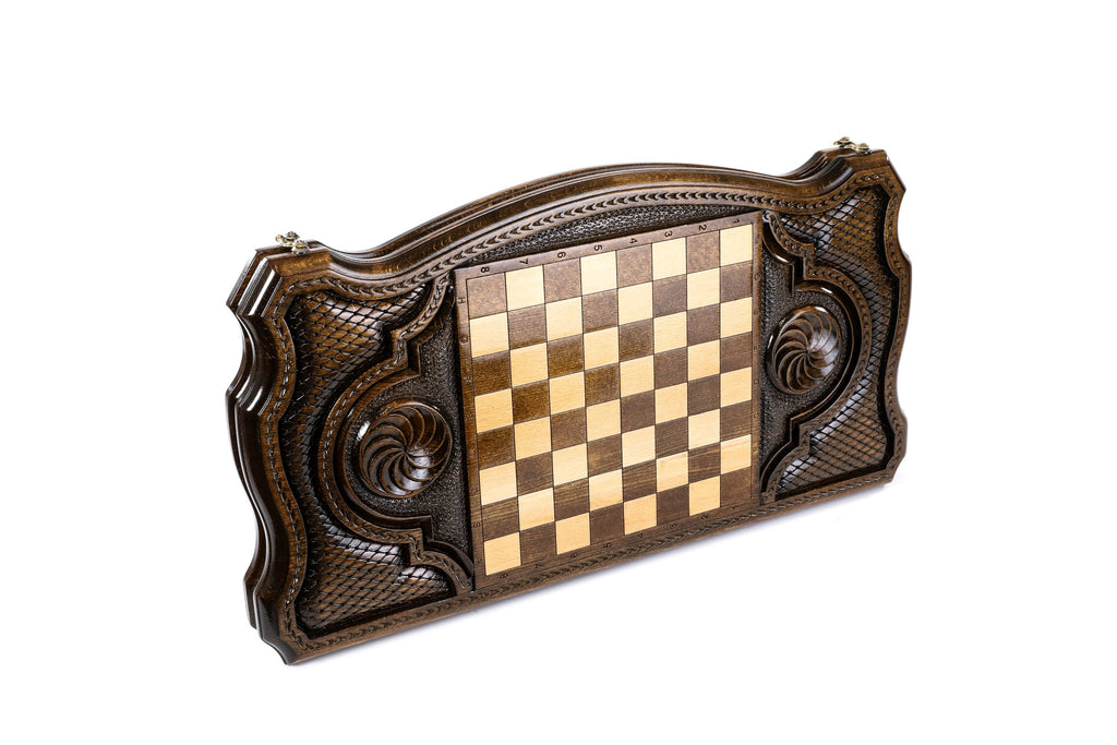 Handmade Wooden Backgammon Set with Assyrian Coat of Arms, 60 cm