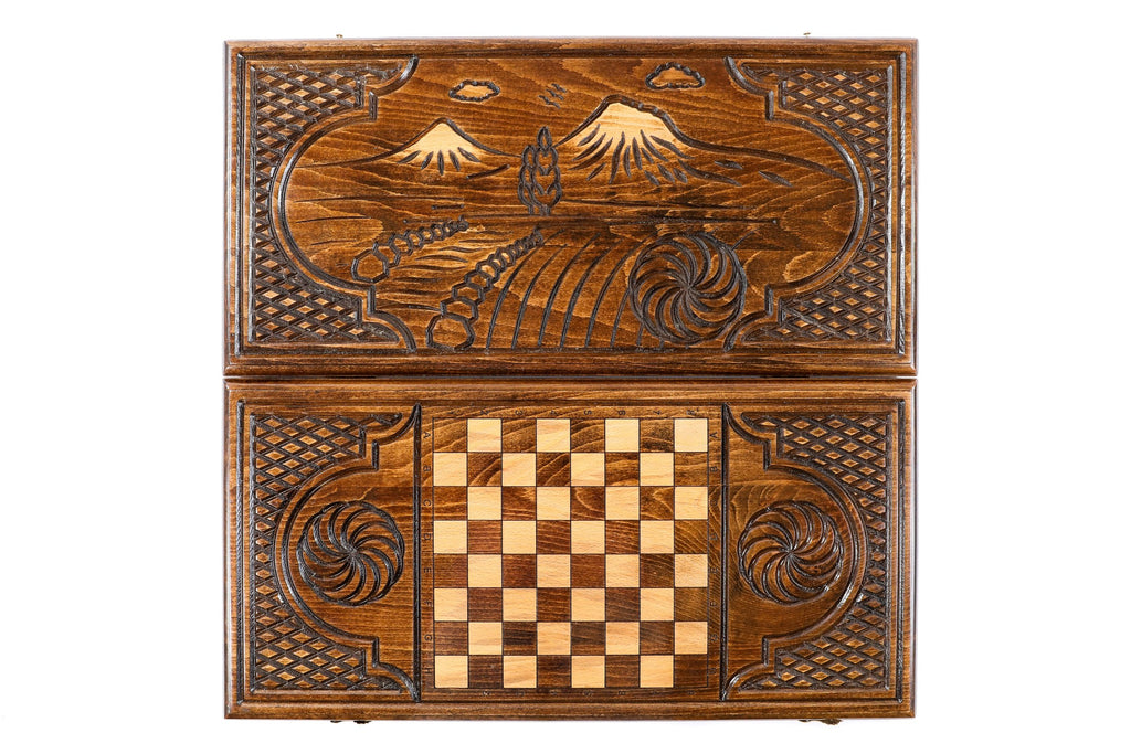 Handmade Wooden Backgammon Set with Mount Ararat, 60 cm (Model 11909)