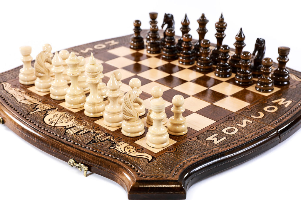 Handmade Wooden Chess Set with Moscow Edition, 50 cm