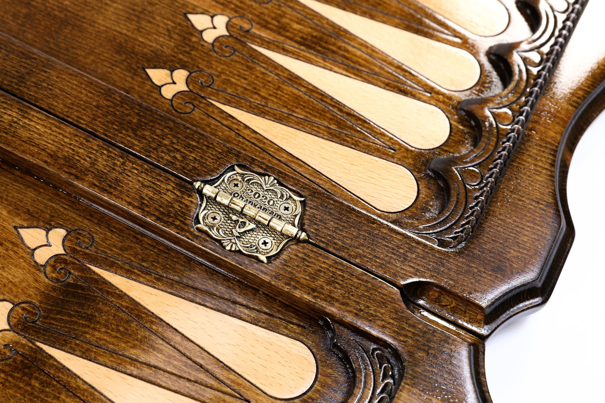 Handmade Wooden Backgammon Set with Assyrian Coat of Arms, 60 cm
