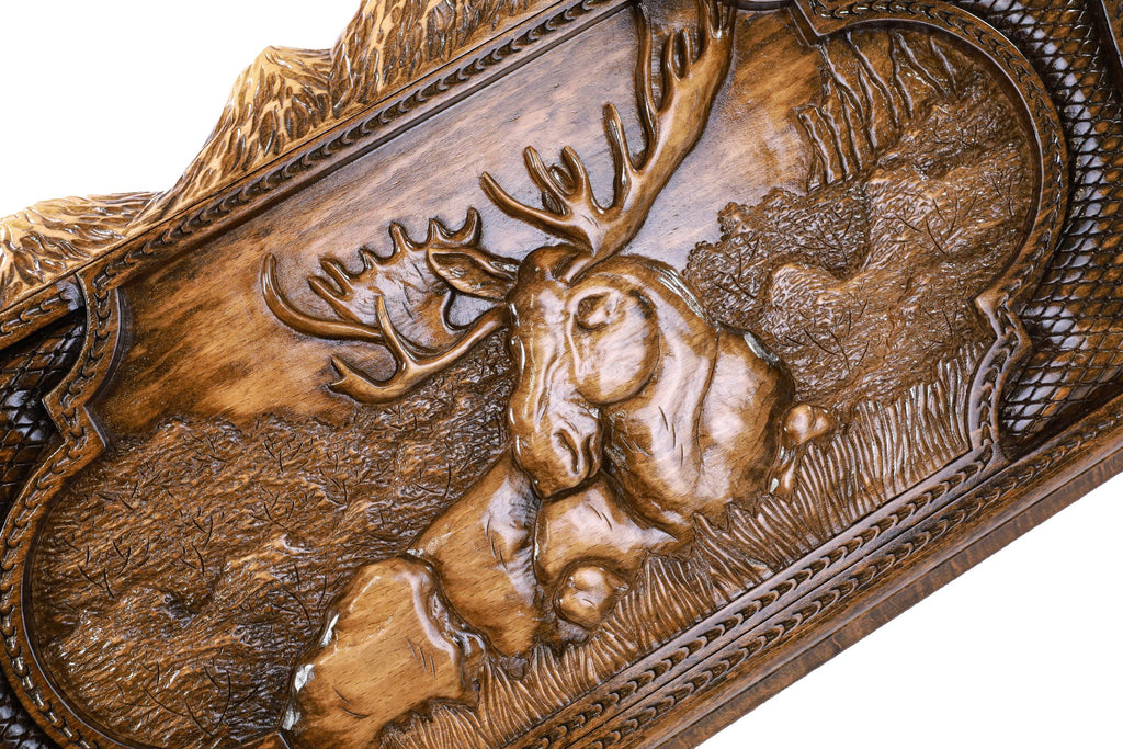 Handmade Wooden Two-Sided Backgammon Set with Deer and Bear, 60 cm
