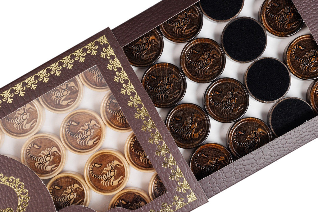 Backgammon Pieces With Scorpion Engraving