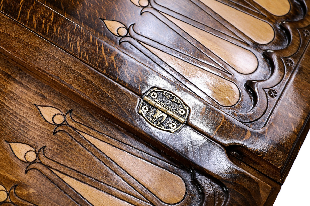 Handmade Wooden Backgammon Set with Wolf, 60 cm (Model 11931)