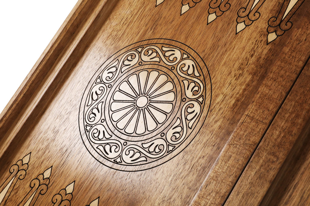 Handmade Walnut Backgammon Set with 100 Dollar Bill and Hornbeam Inlay, 60 cm