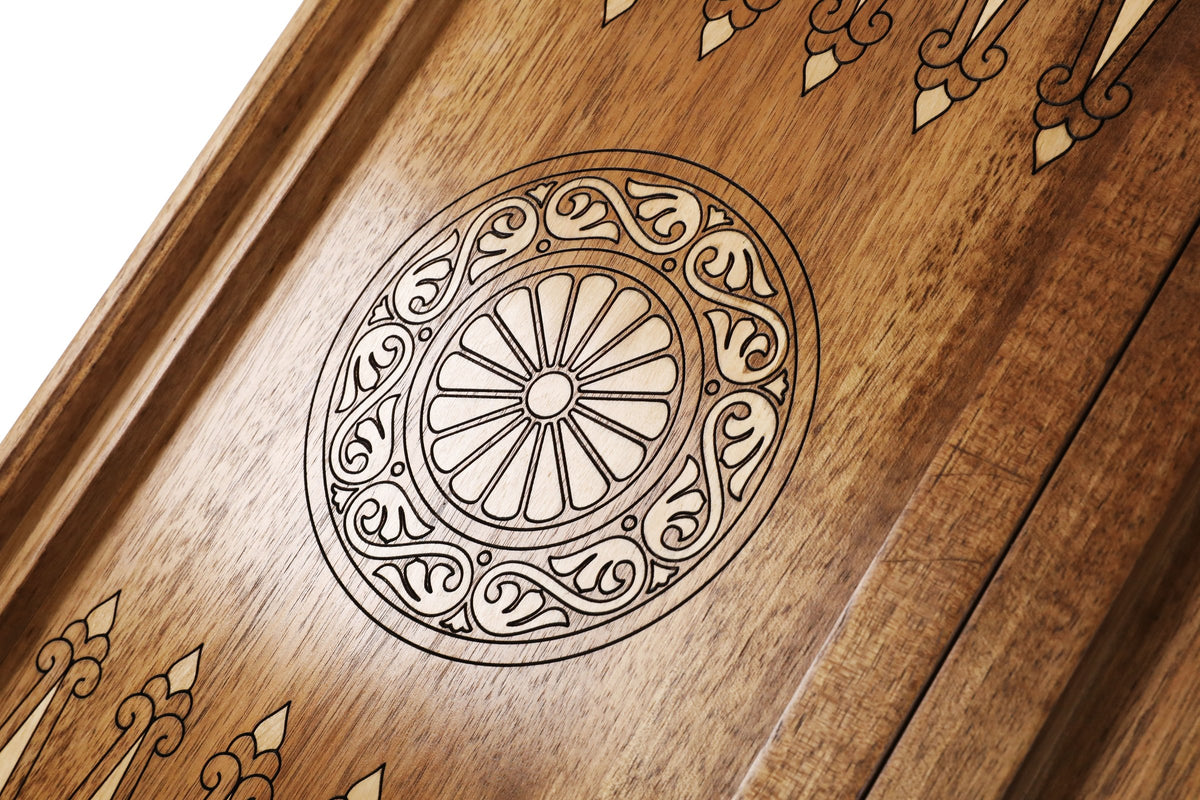Handmade Walnut Backgammon Set with 100 Dollar Bill and Hornbeam Inlay, 60 cm