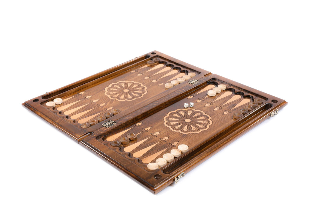 Handmade Wooden Backgammon Set with Wolf, 60 cm (Model 11931)