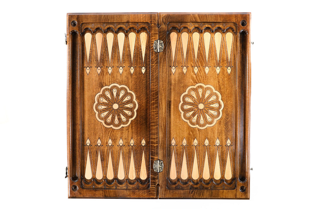 Handmade Wooden Backgammon Set with Wolf, 60 cm (Model 11931)