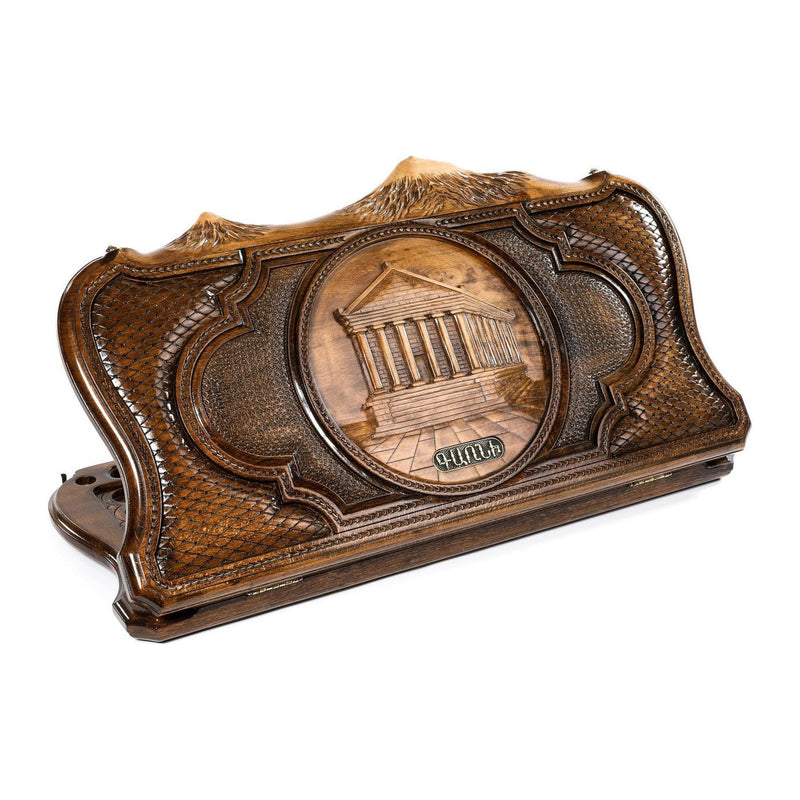 Handmade Wooden Backgammon Set with Garni Temple and Ararat Outline, 60 cm