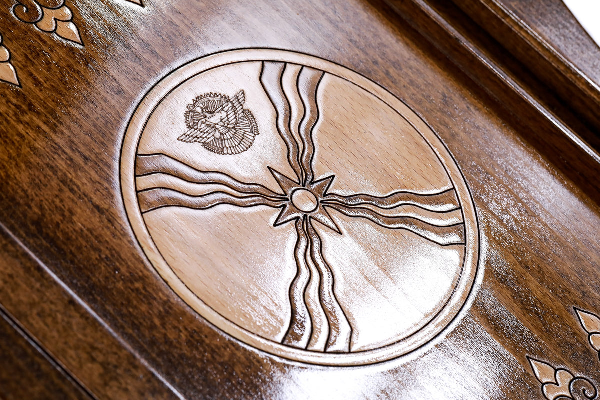 Handmade Wooden Two-Sided Backgammon Set with Assyrian Coat of Arms and Ararat Outline, 60 cm