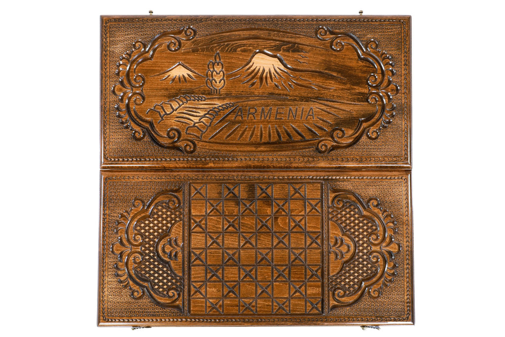Handmade Wooden Backgammon Set with Mount Ararat, 60 cm (Model 11273)