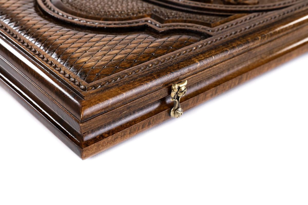 Handmade Wooden Backgammon Set with Armenian Coat of Arms, 60 cm (Model 11678)