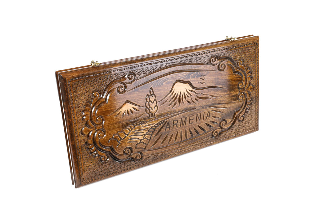 Handmade Wooden Backgammon Set with Mount Ararat, 60 cm (Model 11273)