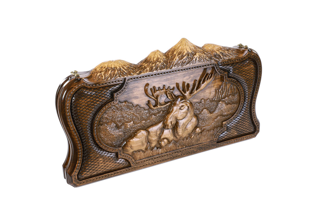 Handmade Wooden Two-Sided Backgammon Set with Deer and Bear, 60 cm
