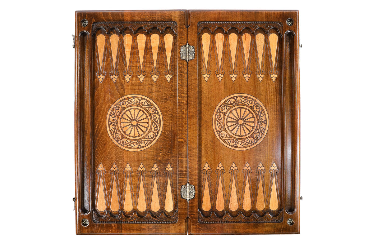 Handmade Wooden Backgammon Set with Armenian Coat of Arms, 60 cm (Model 11678)