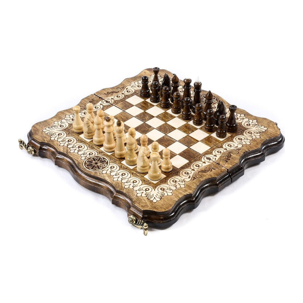 Ornamental Chess Set with Contour Outline, 30 cm – handmade by Hrachya Ohanyan