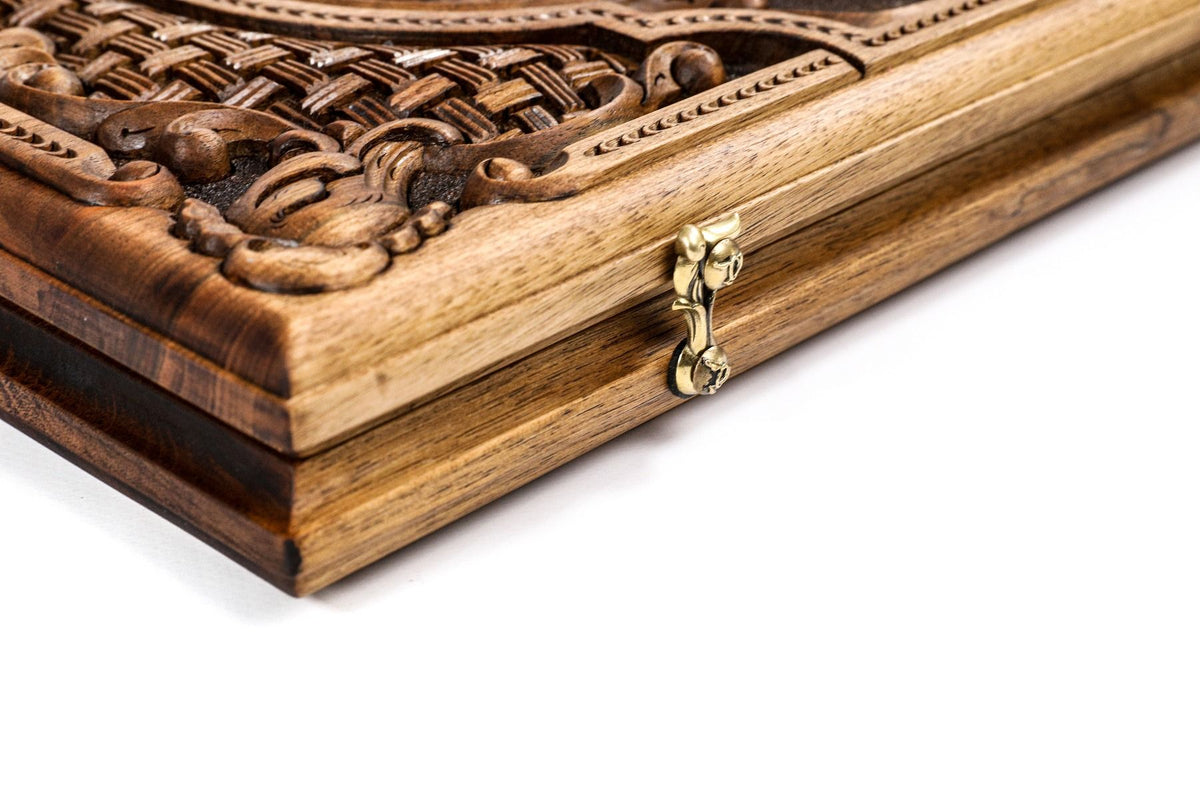 Zweiseitiges Backgammon-Set „Ewigkeit“ mit Intarsien & Flechtmuster, 60 cm – Foto 9