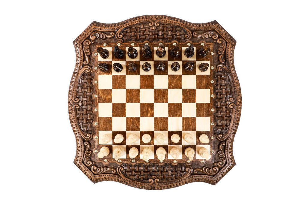 Luxury Chess Table with Ornamental Weave & Carved Legs, 60 cm – photo 10