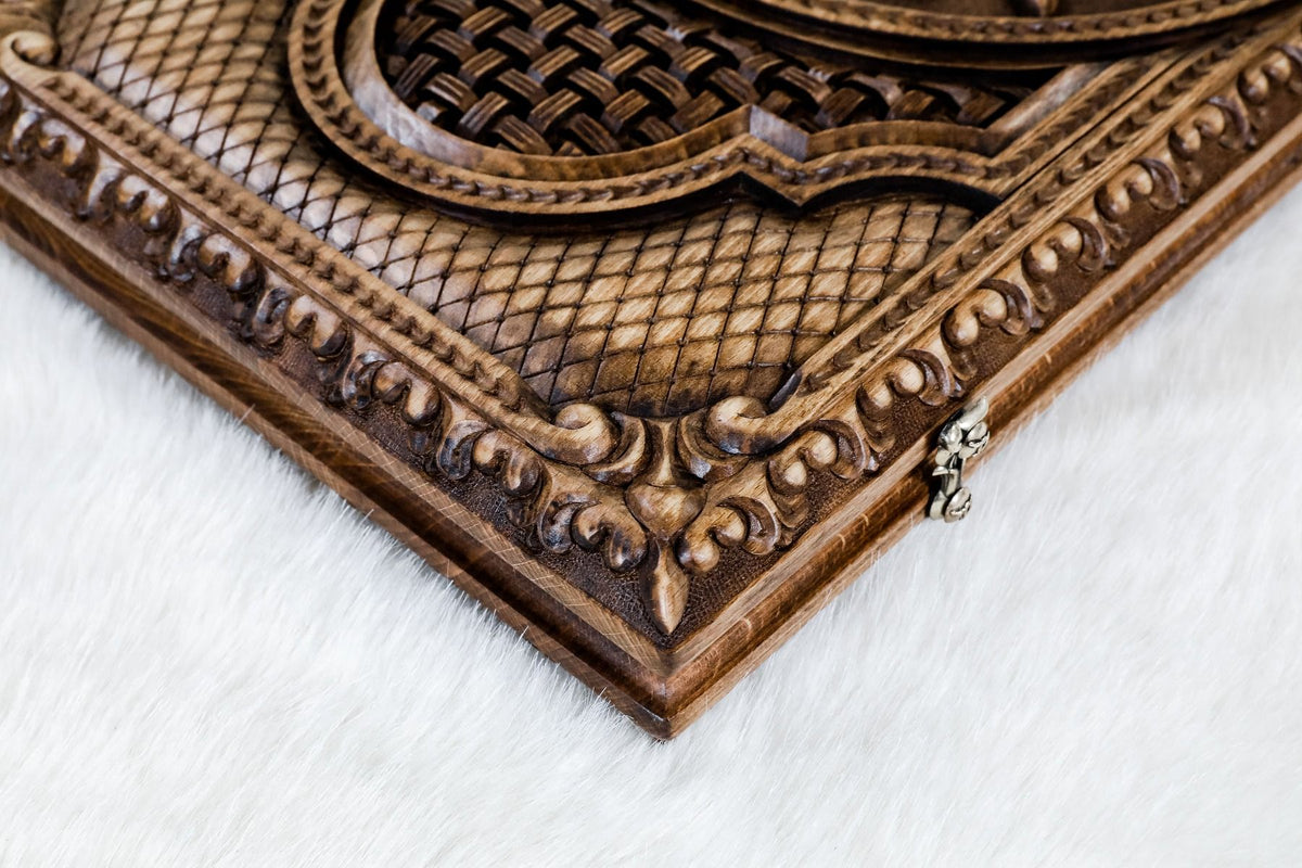 Beidseitiges Backgammon mit Rosette im Flachrelief, Buche, 60 cm – Foto 5